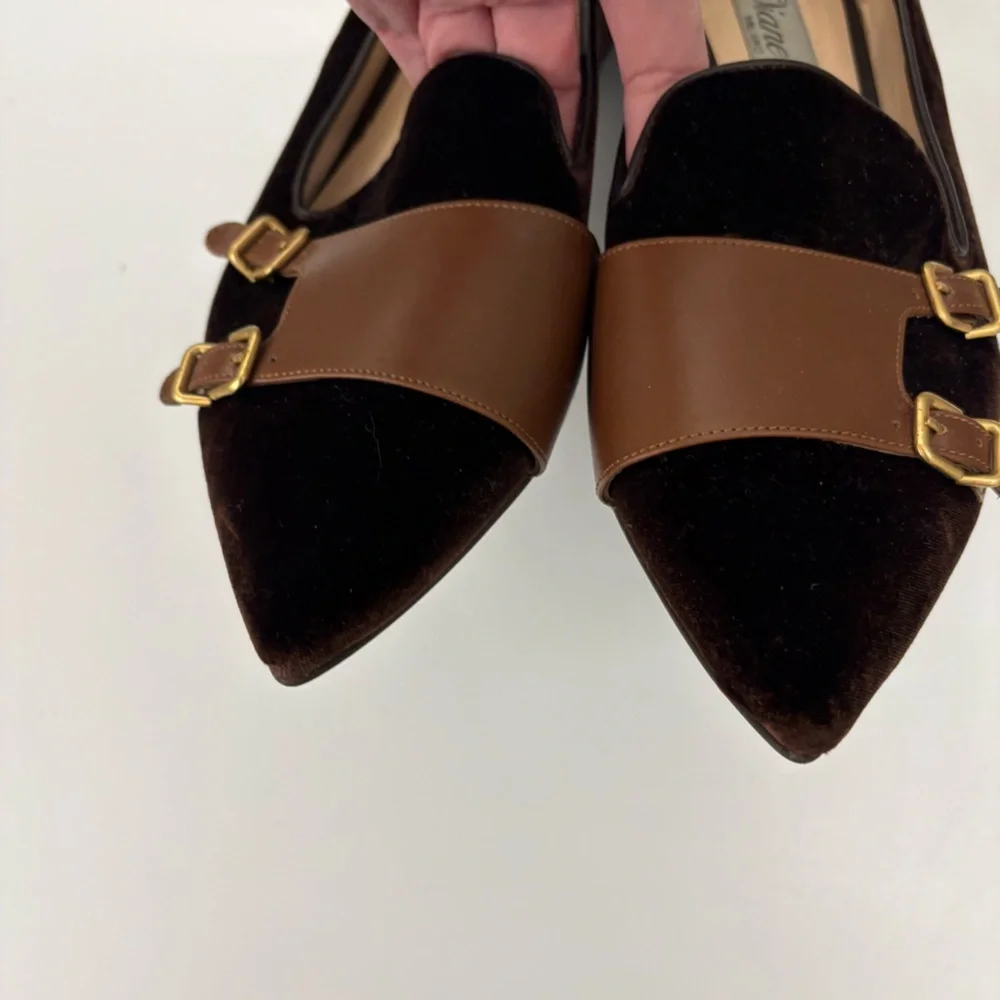 Diane B || Velvet Monkstrap Flats Point‎ Brown